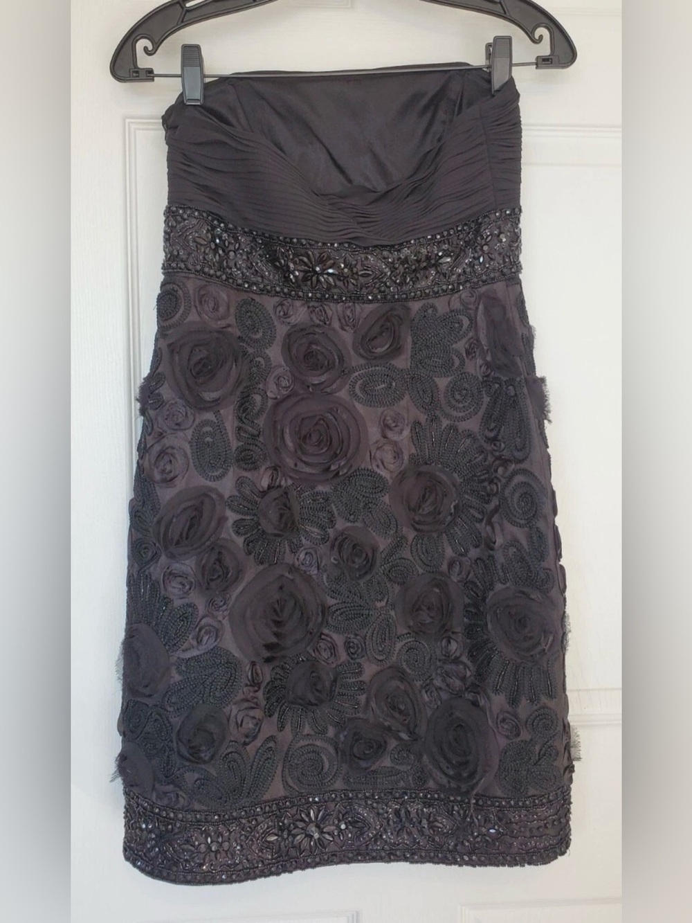 Y2K Sue Wong Nocturne Cocktail Dress Silk  Floral Beaded Size 4 Black